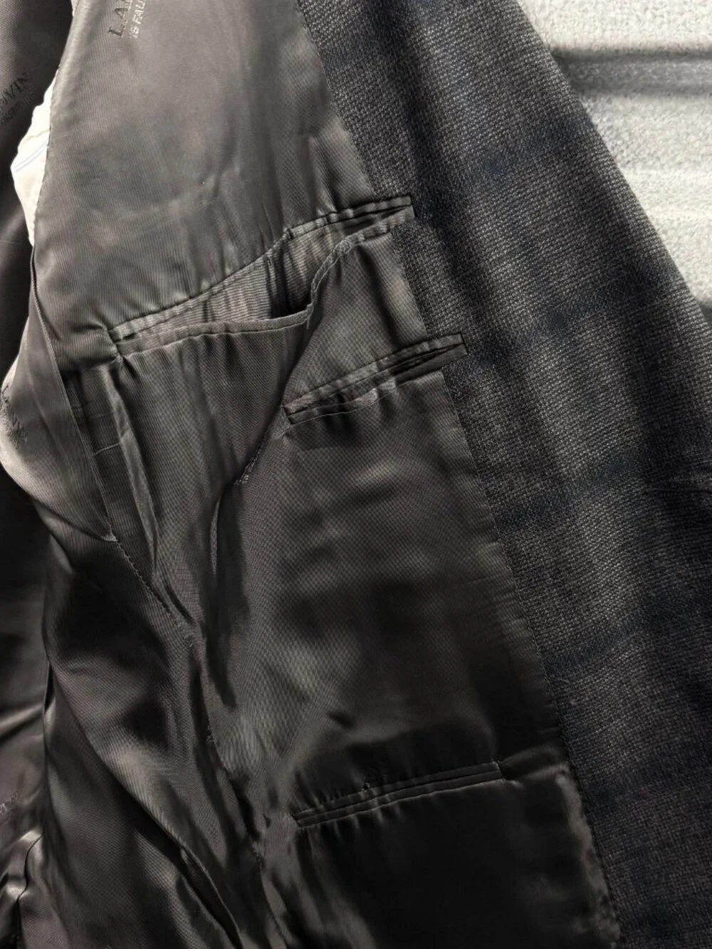 LANVIN Grey Wool Windowpane Check Sport Coat Blazer Jacket